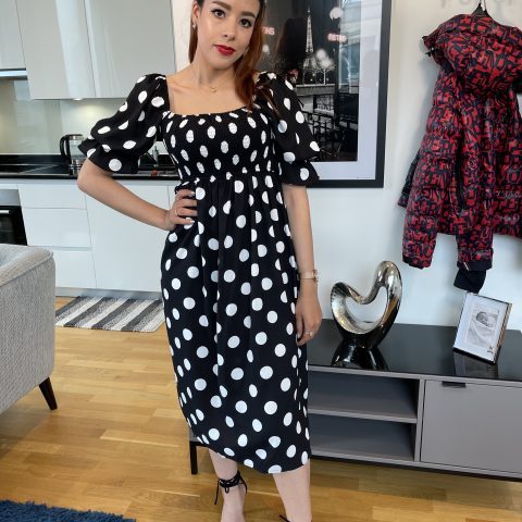 Polka Dot Square Neck Shift Dress