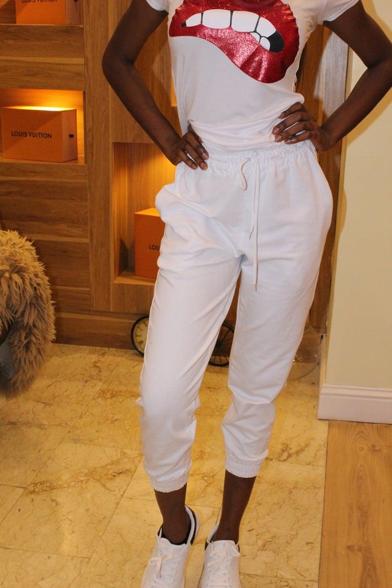 White High Waist Loopback Jogger