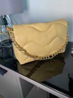 Hand Bag With Gold Links Detail In Mustard