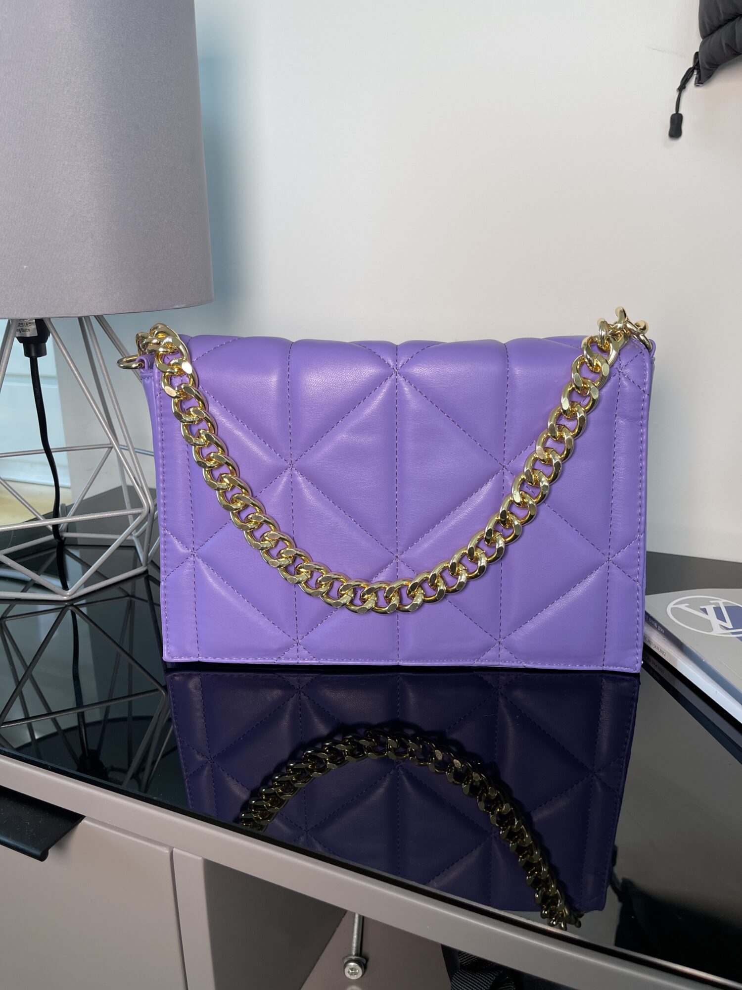 Lilac Hand Bag With Gold Links Detail