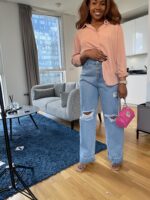 Hourglass high waist 'slouchy' mom jean with rips