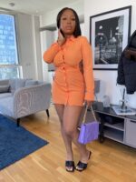 Orange Open Sided Shirt Dress With Side Ropes