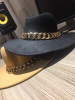Felt Fedora Hat With Chain Band And Size Adjuster In Camel