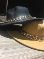 Felt Fedora Hat With Chain Band And Size Adjuster In Camel