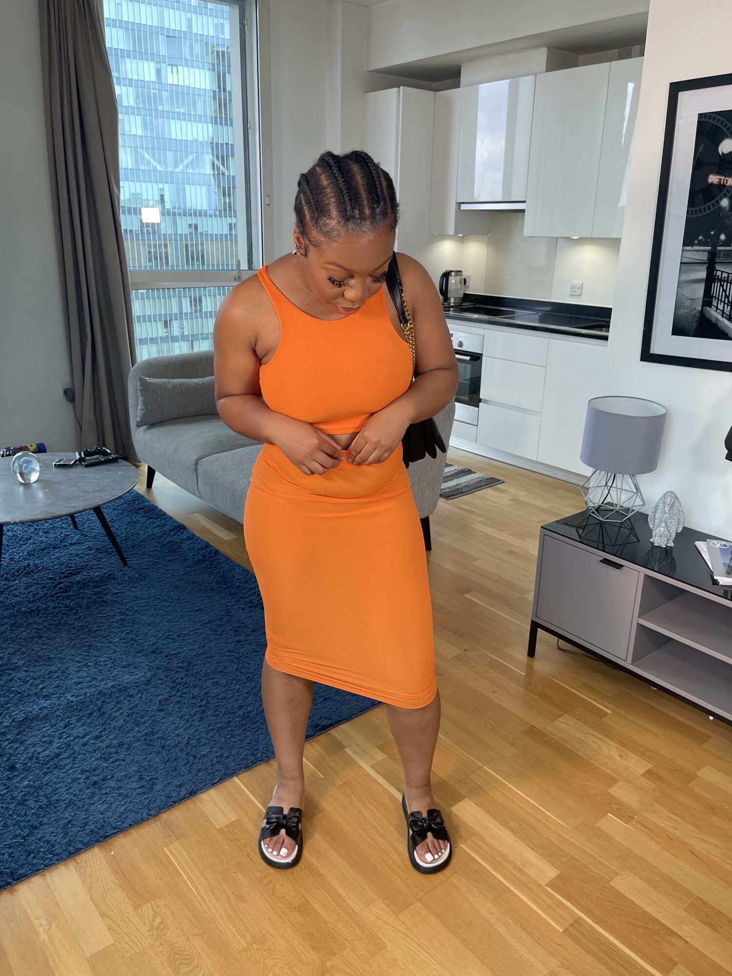 Co-ord Ribbed Skirt and Sleeveless Cropped Top In Orange