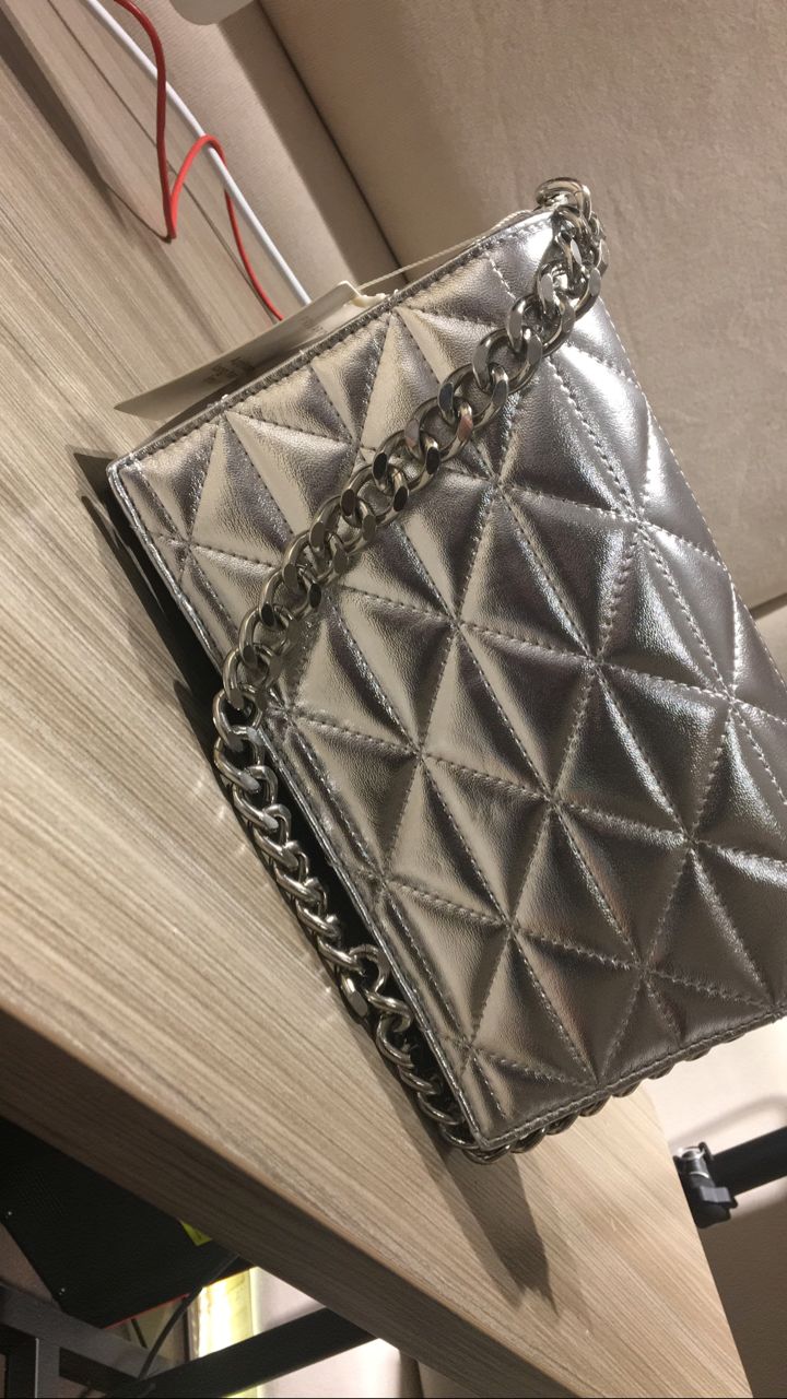 Silver Like Stitched-Chain Shoulder Bag