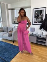 Belted Pleat Jumpsuit In Pink