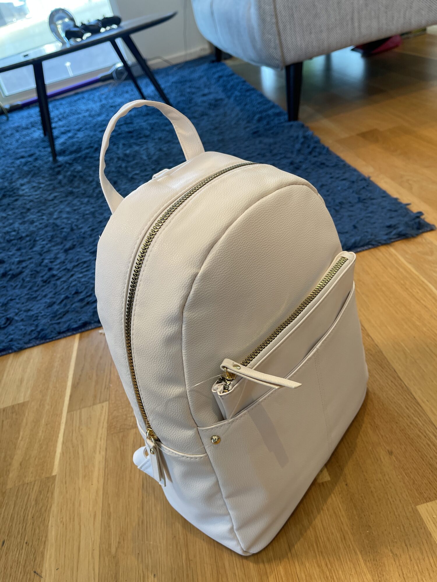 Leather Backpack With Flap In White